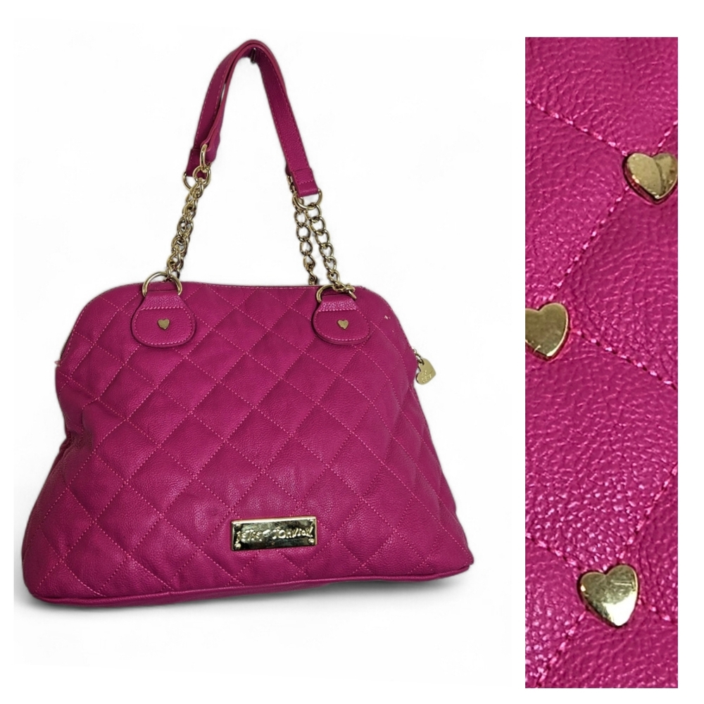 Betsey Johnson Heart Studded Quilted Dome Bag Gold Chain Valentine Glam